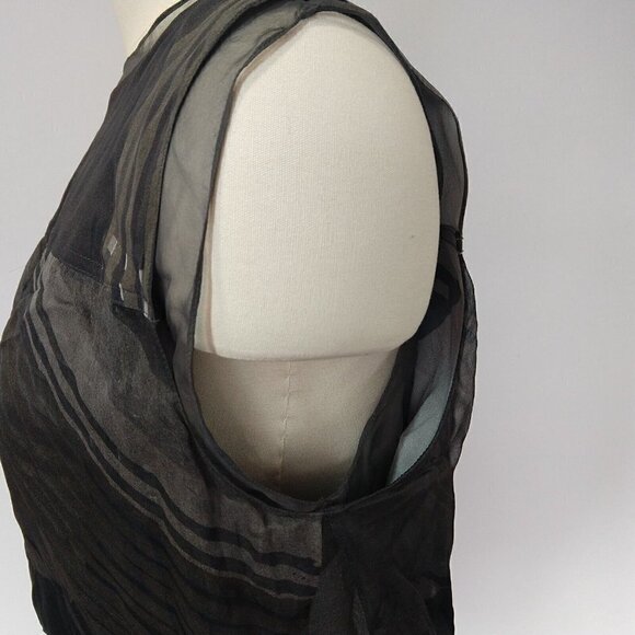 Reed Krakoff Gray Silk Dress Size 8 Blouson Chiffon Overlay Print Asymmetric - Picture 10 of 16